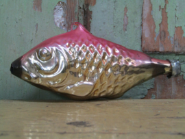 Oude Kerstboomdecoratie vis in goud en roze