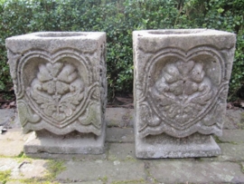 Nice old square stone vase / ornament set of 2