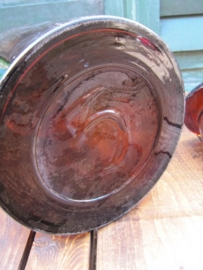 Brocante bruine fles met stolp