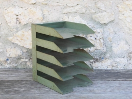 French old industrial metal green letter tray