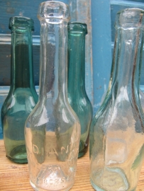 Set of five old small vials. 2 x 3 x green, and white.