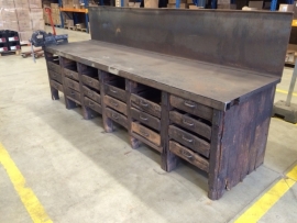 Antique Industrial workbench with 24 drawers