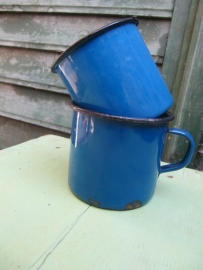 Blauwe emaille bekers set van 2