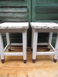 Brocante old wooden stool in white
