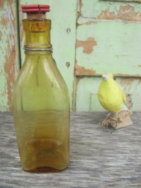 Frans brocante glazen drinkflesje voor vogelkooi