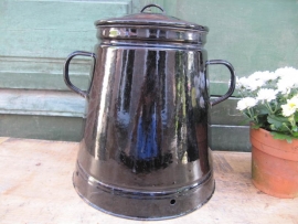 Old black enamel pot