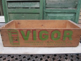 Very old wooden box of soap Vigor