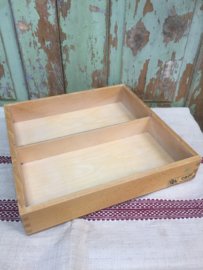 Vintage houten bakje met 2 vaksverdeling