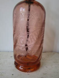 Old French seltzer bottle with imprint, orange