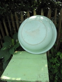 Grote mooie oude brocante (mint)groene emaille ronde bak.