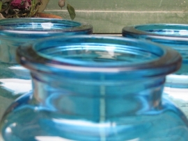 Brocante glass blue jars with wide neck