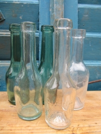 Set of five old small vials. 2 x 3 x green, and white.