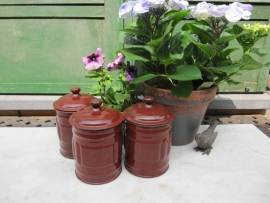 French brocante enamel stock pots set of 3 pieces
