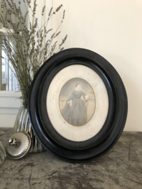 Antieke houten lijst met glas