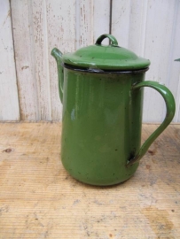 Old enamel green coffee jug