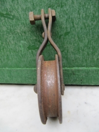 Very nice old riveted metal pulley