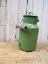 Enamel green bucket with lid.