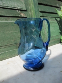 Ancient brocante blue glass water, lemonade or wine jug