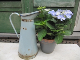 French brocante light blue enamel jug.