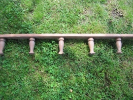 Beautiful French brocante long completely wooden coat rack with hooks 9