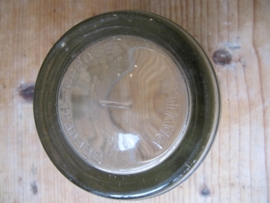 Old French ribbed glass jam jar / checkered