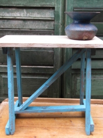 Nice old table / stool with blue base and white top