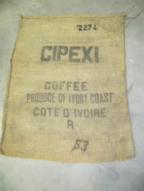 Old burlap sack with inscription