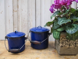 Blue enamel pot with lid