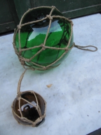 Brocante blown glass float 2 piece green and a little yellow
