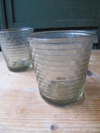 Old French ribbed glass jam jar / checkered