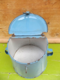 Very old blue enamel grease can 8 liters