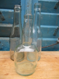Set of 3 old white glass bottles