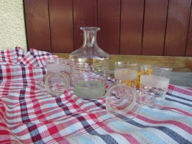 Ancient french carafe with 12 small glasses