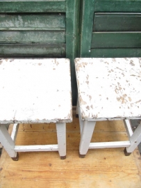Brocante old wooden stool in white