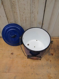 Blue enamel pot with lid larger one