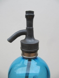 Blue seltzer soda bottle