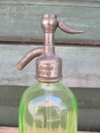Seltzer soda bottle bright green with print