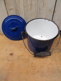 Blue enamel pot with lid