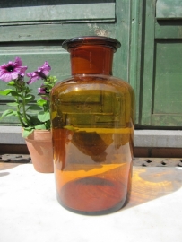 French big brown brocante Pharmacists jar with dome lid