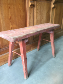 Brocant houten bankje, rood/bruin