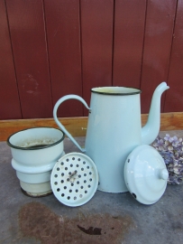 Brocante emaille koffiepot, mintgroen