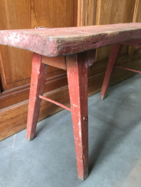 Brocant houten bankje, rood/bruin