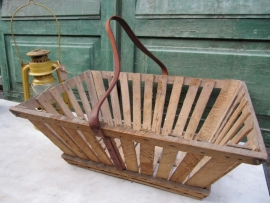 French Brocante picking basket with leather handle