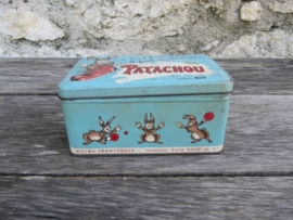 Oud Frans brocante blikje van kinderschoenen Patachou