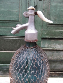 Old blue brocante spray bottle 1 liter with gauze