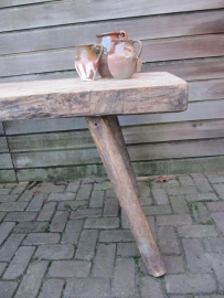 Ancient brocante wooden butchers table with a sheet of 8 cm.