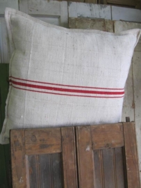 Fabric cushion with red stripes