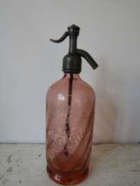 Old French seltzer bottle with imprint, orange