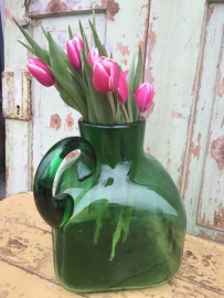 Brocante vierkante fles/vaas met oor
