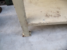 Beautiful brocante metal factory table with wooden shelves